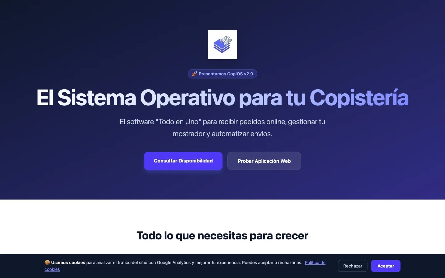 Captura de pantalla real de CopiOS